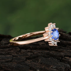Flower Inspired Unique Cluster Ring Round Cut Sapphire Engagement Ring