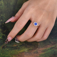 Flower Inspired Unique Cluster Ring Round Cut Sapphire Engagement Ring