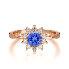 Flower Inspired Unique Cluster Ring Round Cut Sapphire Engagement Ring