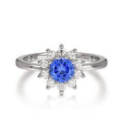 Flower Inspired Unique Cluster Ring Round Cut Sapphire Engagement Ring