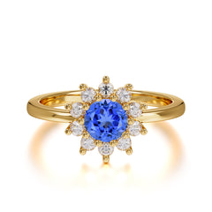 Flower Inspired Unique Cluster Ring Round Cut Sapphire Engagement Ring