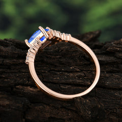 4 Prong Dainty Princess Cut Sapphire Enagement Ring Vintage Side Stone Ring