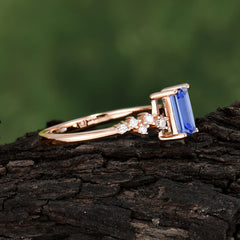 1CT Emerald Cut 4 Prong Sapphire Wedding Band Half Eternity Dainty Stacking Engagement Ring