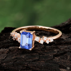 1CT Emerald Cut 4 Prong Sapphire Wedding Band Half Eternity Dainty Stacking Engagement Ring
