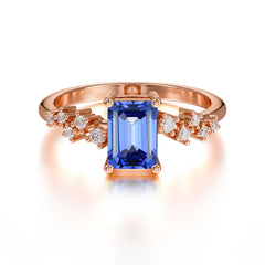 1CT Emerald Cut 4 Prong Sapphire Wedding Band Half Eternity Dainty Stacking Engagement Ring