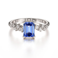 1CT Emerald Cut 4 Prong Sapphire Wedding Band Half Eternity Dainty Stacking Engagement Ring