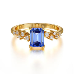 1CT Emerald Cut 4 Prong Sapphire Wedding Band Half Eternity Dainty Stacking Engagement Ring