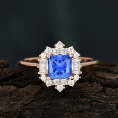 Sapphire Princess Cut Cluster Ring | 4 Prong Setting | Dazzling Design | Pure Brilliance Sapphire Ring