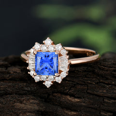 Sapphire Princess Cut Cluster Ring | 4 Prong Setting | Dazzling Design | Pure Brilliance Sapphire Ring