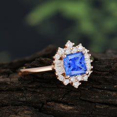 Sapphire Princess Cut Cluster Ring | 4 Prong Setting | Dazzling Design | Pure Brilliance Sapphire Ring