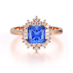 Sapphire Princess Cut Cluster Ring | 4 Prong Setting | Dazzling Design | Pure Brilliance Sapphire Ring