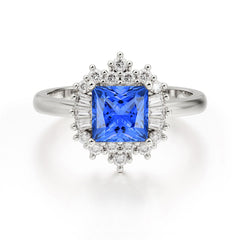Sapphire Princess Cut Cluster Ring | 4 Prong Setting | Dazzling Design | Pure Brilliance Sapphire Ring