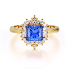 Sapphire Princess Cut Cluster Ring | 4 Prong Setting | Dazzling Design | Pure Brilliance Sapphire Ring