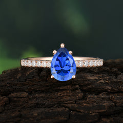 1.25 Carat 14K White Gold Pear Cut Classic Anniversary Ring for Girlfriend Sapphire