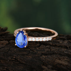 1.25 Carat 14K White Gold Pear Cut Classic Anniversary Ring for Girlfriend Sapphire