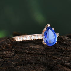 1.25 Carat 14K White Gold Pear Cut Classic Anniversary Ring for Girlfriend Sapphire