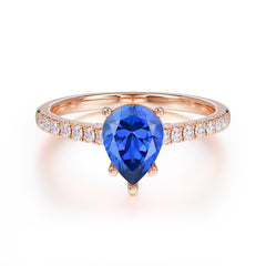 1.25 Carat 14K White Gold Pear Cut Classic Anniversary Ring for Girlfriend Sapphire