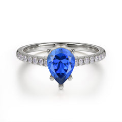 1.25 Carat 14K White Gold Pear Cut Classic Anniversary Ring for Girlfriend Sapphire