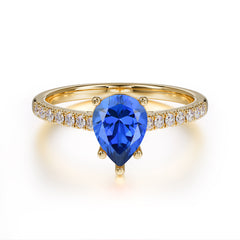 1.25 Carat 14K White Gold Pear Cut Classic Anniversary Ring for Girlfriend Sapphire