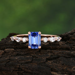 1CT Emerald Cut 4 Prong Sapphire Half Eternity Stacking Wedding Band Ring