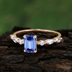 1CT Emerald Cut 4 Prong Sapphire Half Eternity Stacking Wedding Band Ring