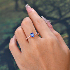 1CT Emerald Cut 4 Prong Sapphire Half Eternity Stacking Wedding Band Ring