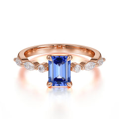 1CT Emerald Cut 4 Prong Sapphire Half Eternity Stacking Wedding Band Ring