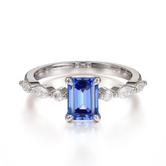 1CT Emerald Cut 4 Prong Sapphire Half Eternity Stacking Wedding Band Ring