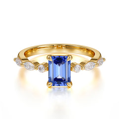 1CT Emerald Cut 4 Prong Sapphire Half Eternity Stacking Wedding Band Ring
