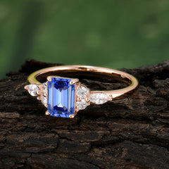 1 Carat 4 Prong Emerald Cut Sapphire Classic Side Stone Engagement Ring