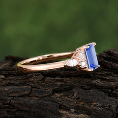 1 Carat 4 Prong Emerald Cut Sapphire Classic Side Stone Engagement Ring