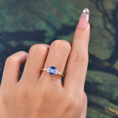 1 Carat 4 Prong Emerald Cut Sapphire Classic Side Stone Engagement Ring