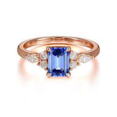 1 Carat 4 Prong Emerald Cut Sapphire Classic Side Stone Engagement Ring