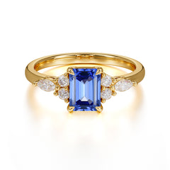 1 Carat 4 Prong Emerald Cut Sapphire Classic Side Stone Engagement Ring