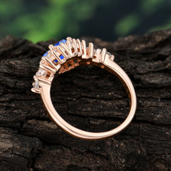 Sapphire Engagement Ring | 4 Prong Vintage Style | Sparkling Princess Cut | Sapphire Halo Cluster Ring