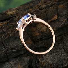 1CT Emerald Cut 4 Prong Sapphire Three Stone Engagement Ring