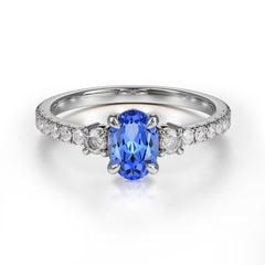1 Carat Oval Cut 4 Prong Three Stone Sapphire Promise Ring Classic Wedding Ring
