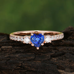 3 Prong Heart Shaped Sapphire Promise Ring Unique Three Stone Engagement Ring