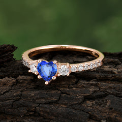 3 Prong Heart Shaped Sapphire Promise Ring Unique Three Stone Engagement Ring