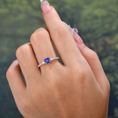 3 Prong Heart Shaped Sapphire Promise Ring Unique Three Stone Engagement Ring