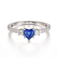 3 Prong Heart Shaped Sapphire Promise Ring Unique Three Stone Engagement Ring