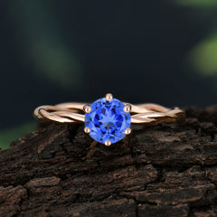 6 Prong Round Cut Sapphire Timeless Solitaire Engagement Ring with Twisted Band