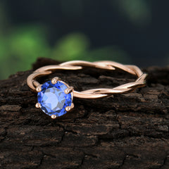 6 Prong Round Cut Sapphire Timeless Solitaire Engagement Ring with Twisted Band