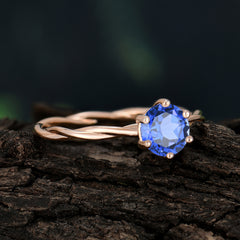 6 Prong Round Cut Sapphire Timeless Solitaire Engagement Ring with Twisted Band