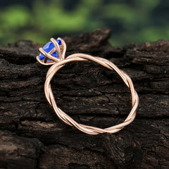 6 Prong Round Cut Sapphire Timeless Solitaire Engagement Ring with Twisted Band
