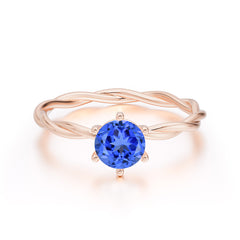 6 Prong Round Cut Sapphire Timeless Solitaire Engagement Ring with Twisted Band