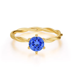 6 Prong Round Cut Sapphire Timeless Solitaire Engagement Ring with Twisted Band