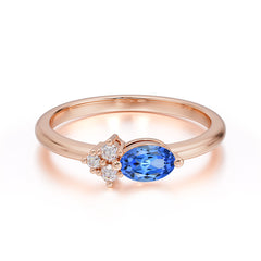 2 Prong Sapphire Oval Cut Ring with Sparkly Side Stones for Her