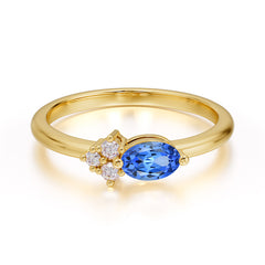 2 Prong Sapphire Oval Cut Ring with Sparkly Side Stones for Her