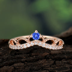 4 Prong Round Cut Princess Queen Crown Tiara Ring Unique Sapphire Rings Band Ring
